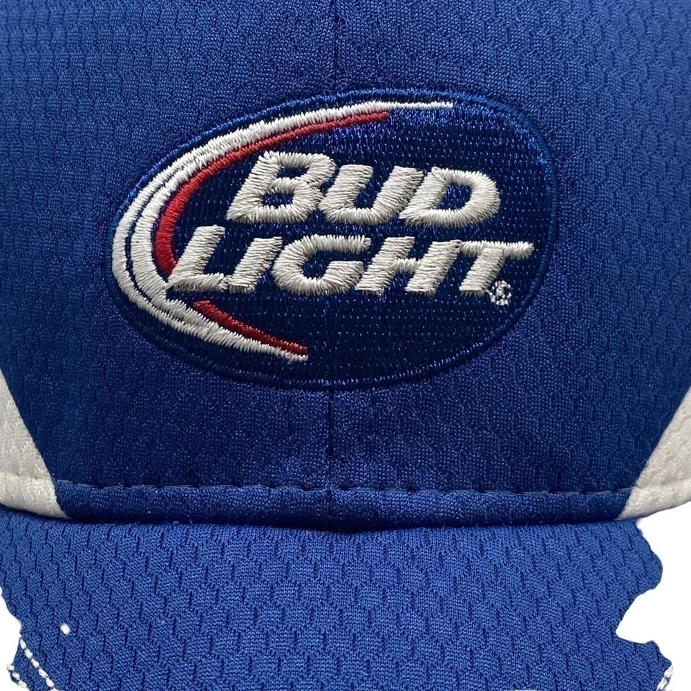Budweiser But Light Hat Baseball Cap Fitted Elastic Embroidered Logo Blue White